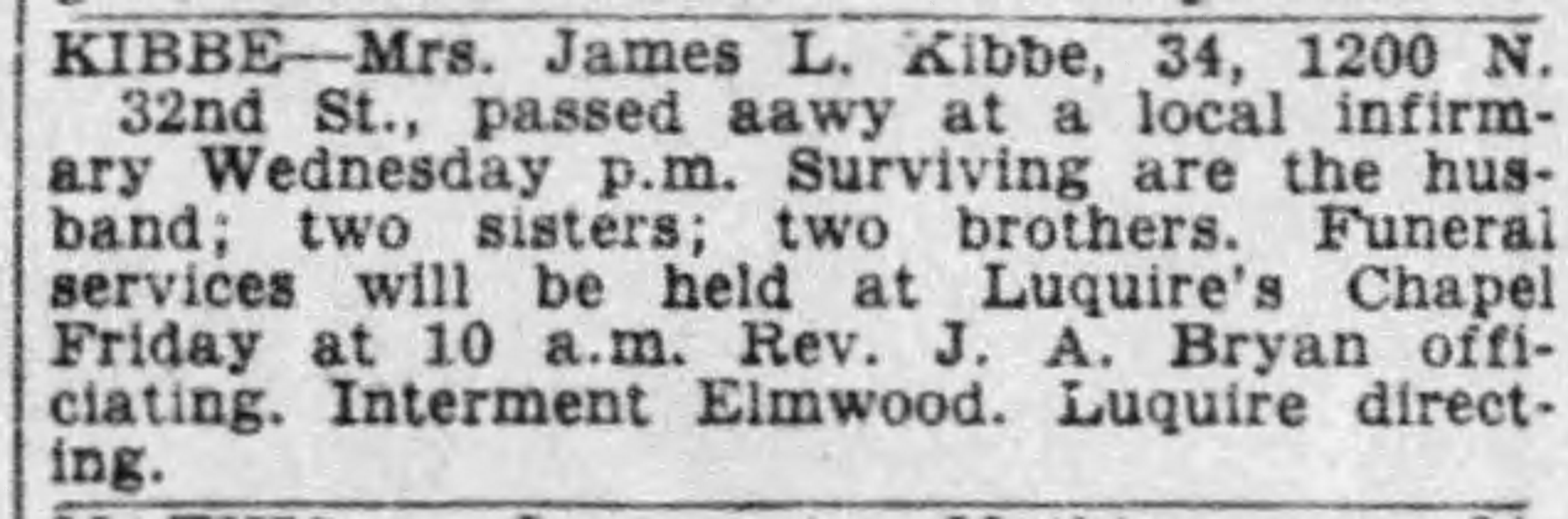 Mrs. James L. Kibbe obituary